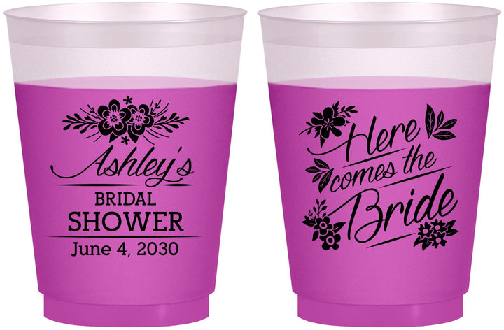 Custom Bridal Shower 16 oz Color Changing Frosted Cups - Here Comes The Bride | 100000
