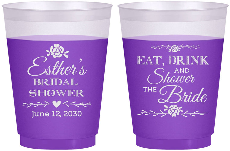 Custom Bridal Shower 16 oz Color Changing Frosted Cups - Eat Drink Shower Bride | 100002