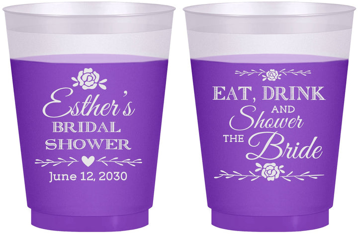 Custom Bridal Shower 16 oz Color Changing Frosted Cups - Eat Drink Shower Bride | 100002