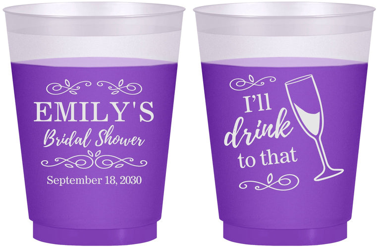 Custom Bridal Shower 16 oz Color Changing Frosted Cups - I'll Drink To The That | 100006