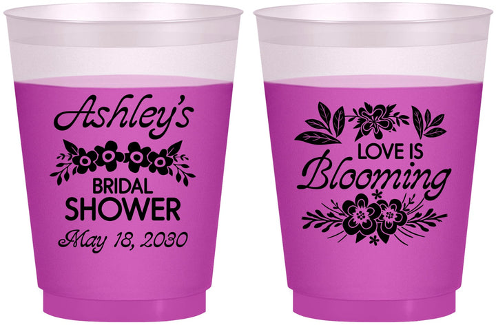 Custom Bridal Shower 16 oz Color Changing Frosted Cups - Love Is Blooming | 100007
