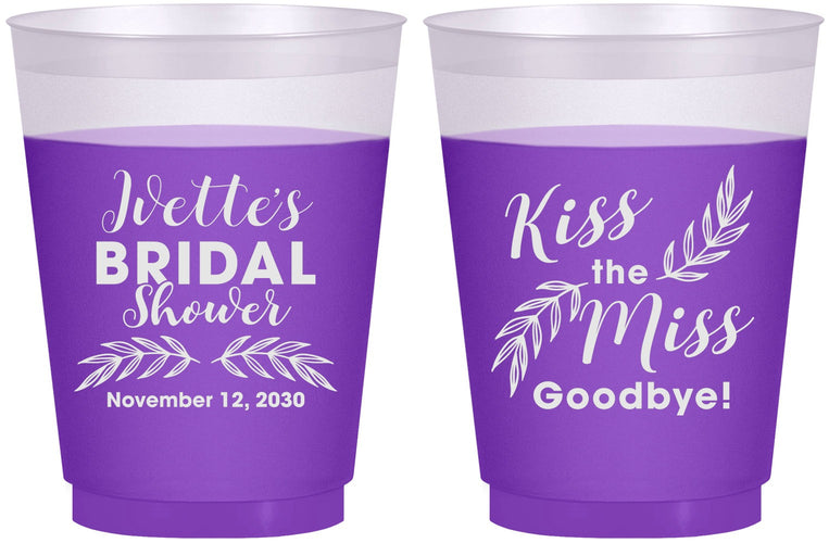 Custom Bridal Shower 16 oz Color Changing Frosted Cups - Kiss The Miss Goodbye | 100010