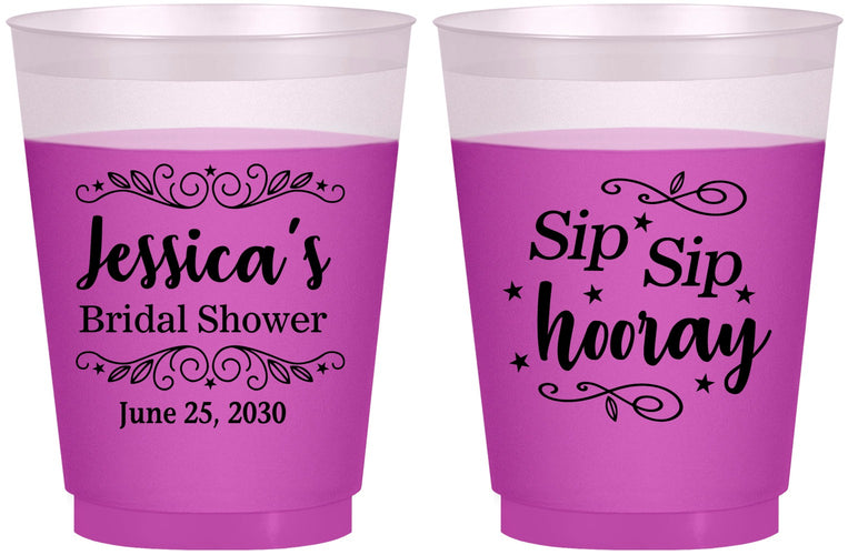 Custom Bridal Shower 16 oz Color Changing Frosted Cups - Sip Sip Hooray | 100016