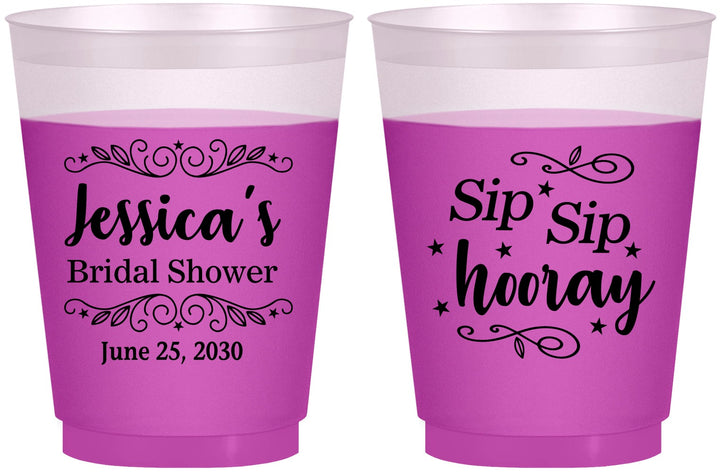 Custom Bridal Shower 16 oz Color Changing Frosted Cups - Sip Sip Hooray | 100016