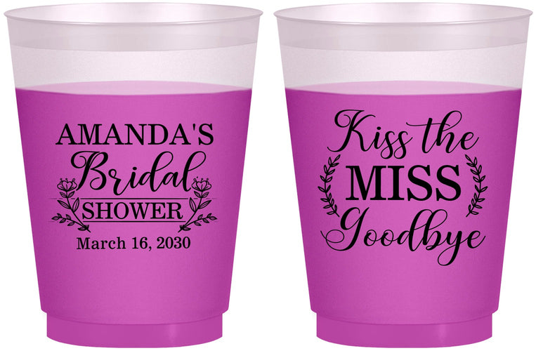 Custom Bridal Shower 16 oz Color Changing Frosted Cups - Kiss The Miss Goodbye | 100017