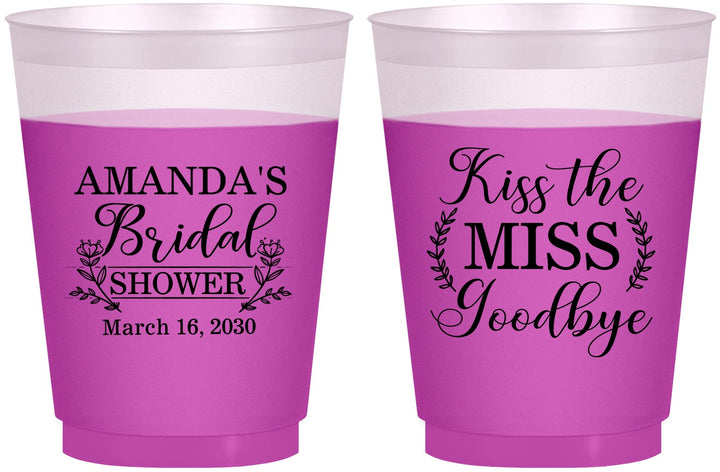 Custom Bridal Shower 16 oz Color Changing Frosted Cups - Kiss The Miss Goodbye | 100017