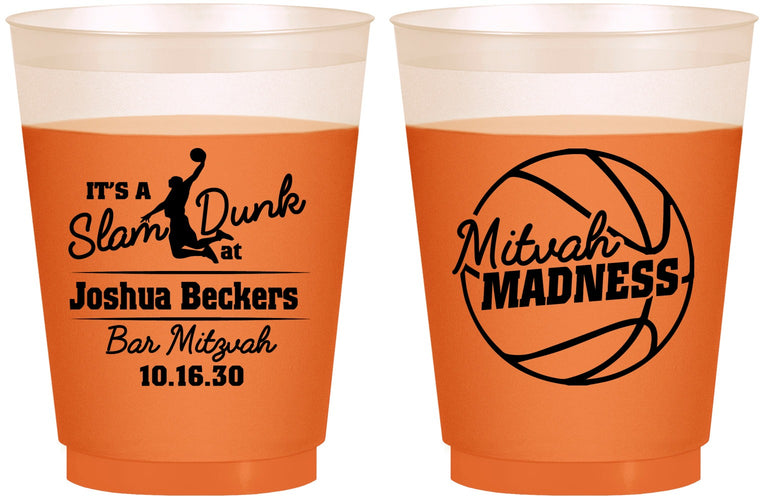 Custom Bar Mitzvah 16 oz Color Changing Frosted Cups - 13th Birthday Basketball | 110000