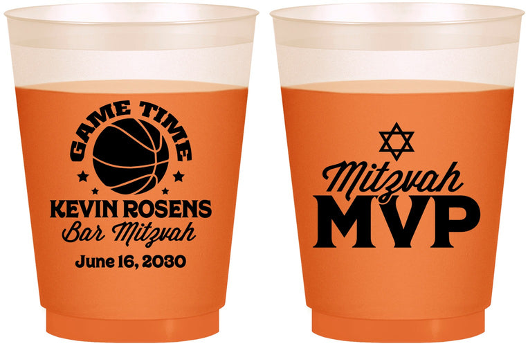 Custom Bar Mitzvah 16 oz Color Changing Frosted Cups - 13th Birthday Basketball | 110001