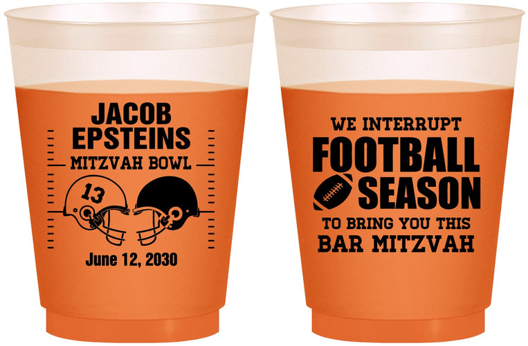 Custom Bar Mitzvah 16 oz Color Changing Frosted Cups - 13th Birthday Football | 110003