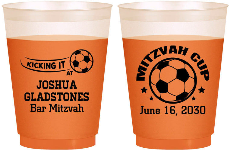 Custom Bar Mitzvah 16 oz Color Changing Frosted Cups - 13th Birthday Soccer | 110008