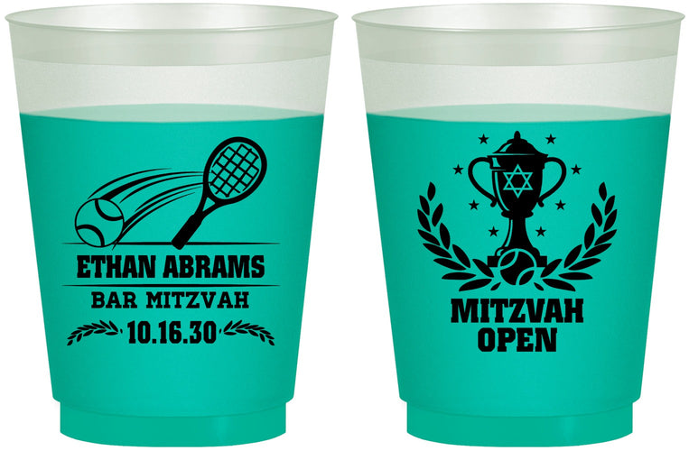 Custom Bar Mitzvah 16 oz Color Changing Frosted Cups - 13th Birthday Tennis | 110011
