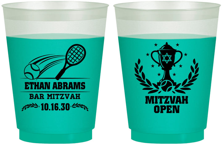 Custom Bar Mitzvah 16 oz Color Changing Frosted Cups - 13th Birthday Tennis | 110011