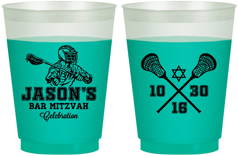 Custom Bar Mitzvah 16 oz Color Changing Frosted Cups - 13th Birthday Lacrosse | 110012