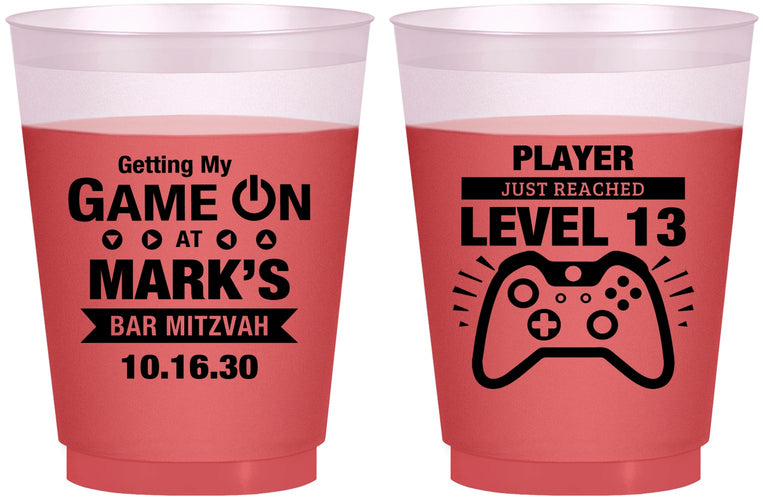 Custom Bar Mitzvah 16 oz Color Changing Frosted Cups - 13th Birthday Video Game | 110013