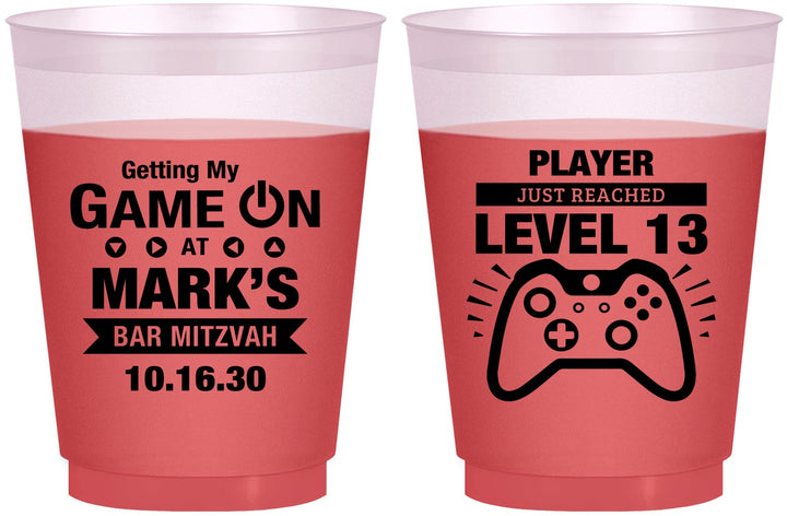 Custom Bar Mitzvah 16 oz Color Changing Frosted Cups - 13th Birthday Video Game | 110013