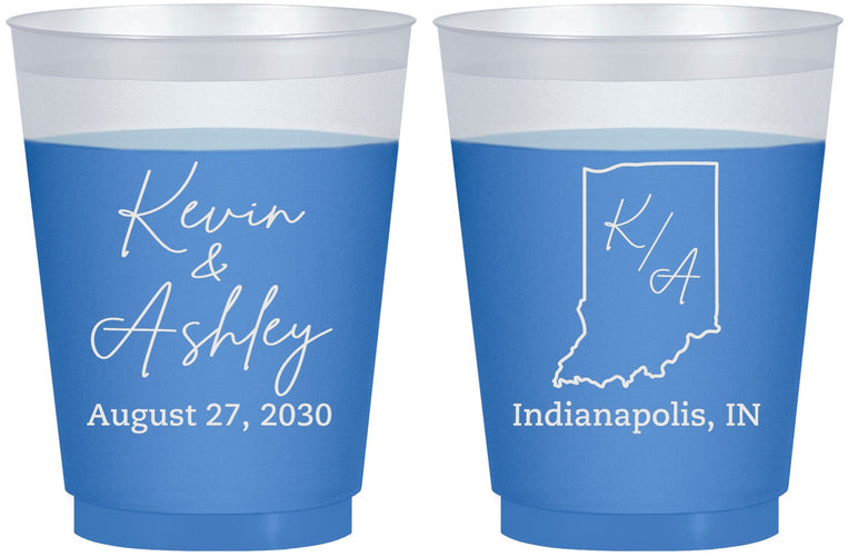 Custom Wedding 16 oz Color Changing Frosted Cups - Indiana | 113