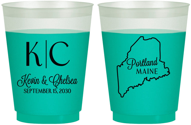 Custom Wedding 16 oz Color Changing Frosted Cups - Maine | 118