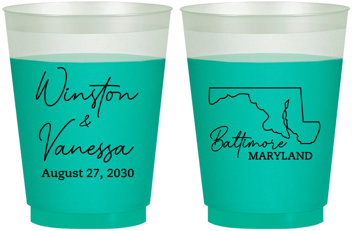 Custom Wedding 16 oz Color Changing Frosted Cups - Maryland | 119