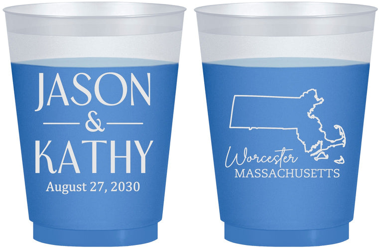 Custom Wedding 16 oz Color Changing Frosted Cups - Massachusetts | 120