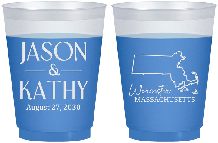 Custom Wedding 16 oz Color Changing Frosted Cups - Massachusetts | 120