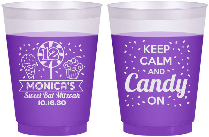 Custom Bat Mitzvah 16 oz Color Changing Frosted Cups - 12th Birthday Cupcake | 120001