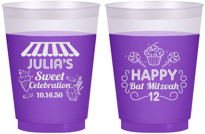 Custom Bat Mitzvah 16 oz Color Changing Frosted Cups - 12th Birthday Cupcake | 120010