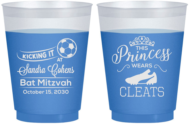 Custom Bat Mitzvah 16 oz Color Changing Frosted Cups - 12th Birthday Soccer | 120014