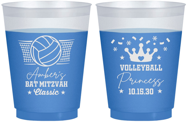 Custom Bat Mitzvah 16 oz Color Changing Frosted Cups - 12th Birthday Volleyball | 120015