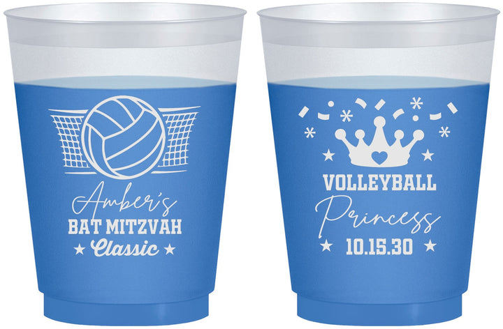 Custom Bat Mitzvah 16 oz Color Changing Frosted Cups - 12th Birthday Volleyball | 120015