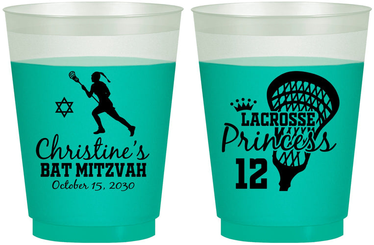 Custom Bat Mitzvah 16 oz Color Changing Frosted Cups - 12th Birthday Lacrosse | 120017