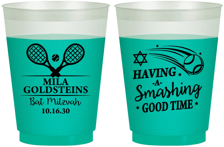 Custom Bat Mitzvah 16 oz Color Changing Frosted Cups - 12th Birthday Tennis | 120018