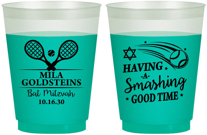 Custom Bat Mitzvah 16 oz Color Changing Frosted Cups - 12th Birthday Tennis | 120018