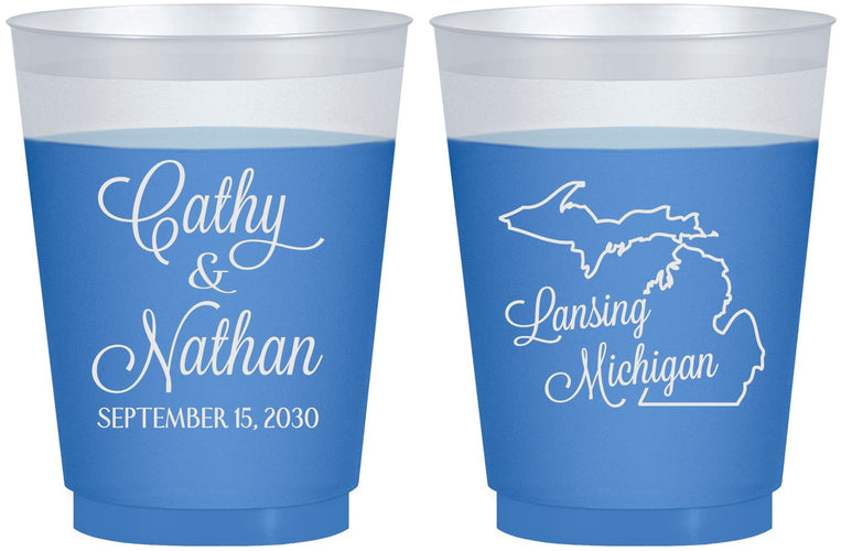 Custom Wedding 16 oz Color Changing Frosted Cups - Michigan | 121