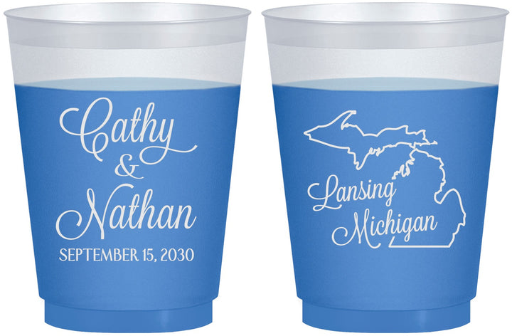 Custom Wedding 16 oz Color Changing Frosted Cups - Michigan | 121