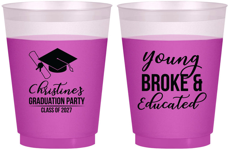 Custom Graduation 16 oz Color Changing Frosted Cups - Class Of 2027 Young Broke | 130026