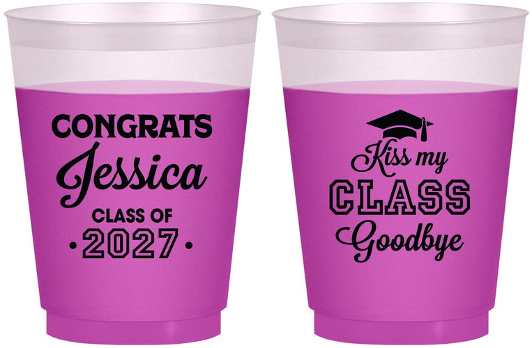Custom Graduation 16 oz Color Changing Frosted Cups - Class Of 2027 Kiss Class Goodbye | 130029