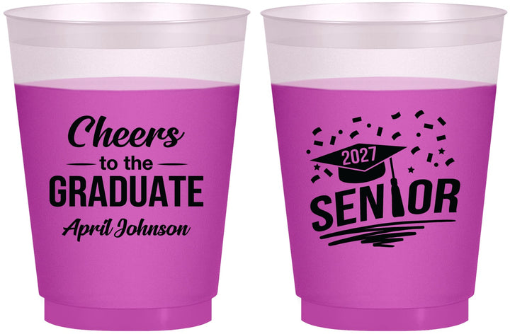 Custom Graduation 16 oz Color Changing Frosted Cups - Class Of 2027 Cheers Graduate | 130035
