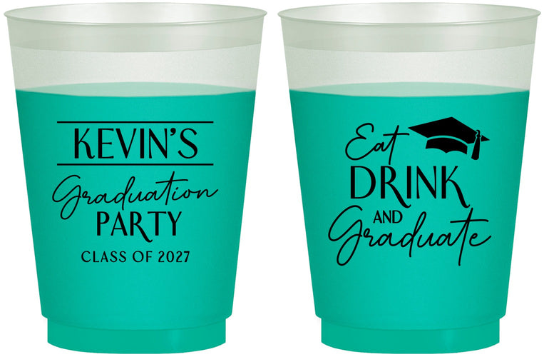 Custom Graduation 16 oz Color Changing Frosted Cups - Class Of 2027 Eat Drink Graduate | 130043