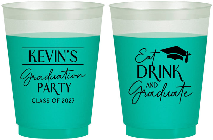 Custom Graduation 16 oz Color Changing Frosted Cups - Class Of 2027 Eat Drink Graduate | 130043