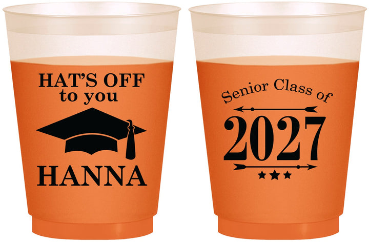 Custom Graduation 16 oz Color Changing Frosted Cups - Class Of 2027 Hats Off | 130049