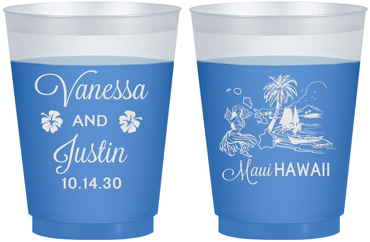 Custom Wedding 16 oz Color Changing Frosted Cups - Hawaii | 160