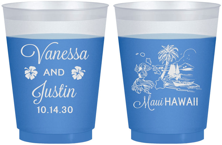 Custom Wedding 16 oz Color Changing Frosted Cups - Hawaii | 160
