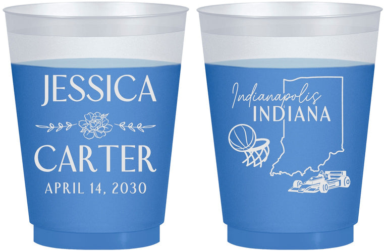 Custom Wedding 16 oz Color Changing Frosted Cups - Indiana | 163