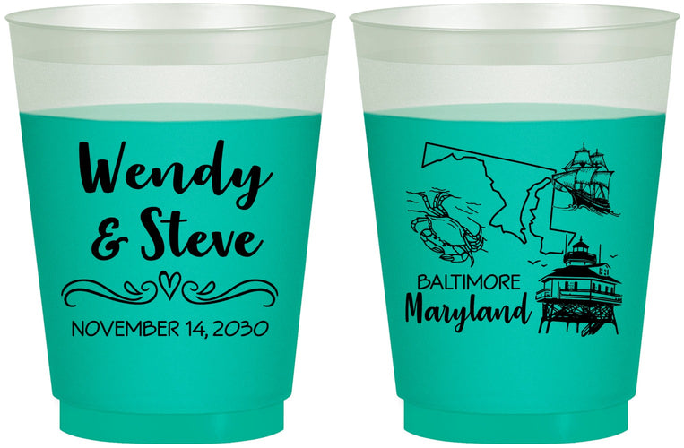 Custom Wedding 16 oz Color Changing Frosted Cups - Maryland | 169