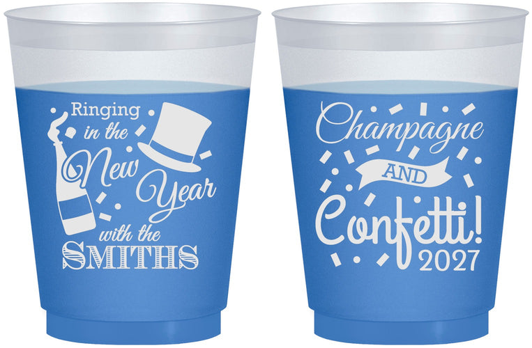 Custom New Years 16 oz Color Changing Frosted Cups - 2027 Confetti | 170003