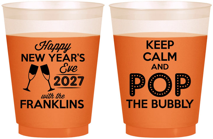 Custom New Years 16 oz Color Changing Frosted Cups - 2027 Pop The Bubbly | 170006