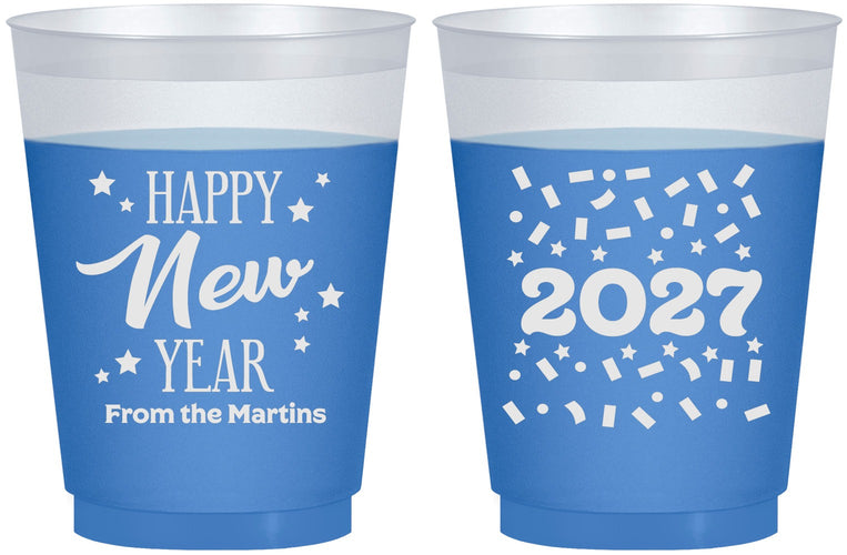 Custom New Years 16 oz Color Changing Frosted Cups - 2027 Confetti | 170027