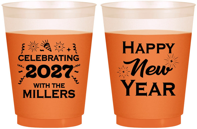 Custom New Years 16 oz Color Changing Frosted Cups - 2027 Nye Confetti | 170028