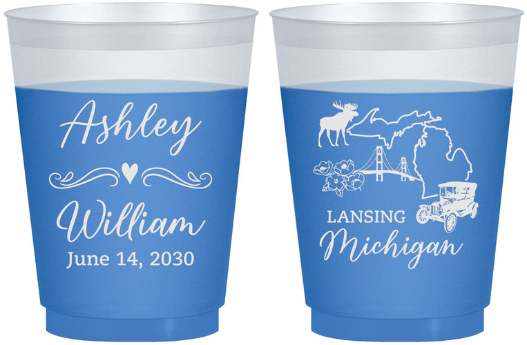 Custom Wedding 16 oz Color Changing Frosted Cups - Michigan | 171