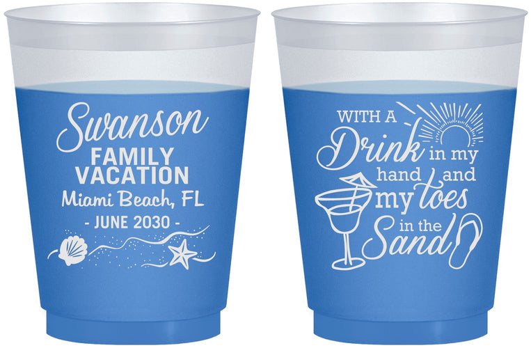 Custom Family Vacation 16 oz Color Changing Frosted Cups - Beach Toes In The Sand | 180000